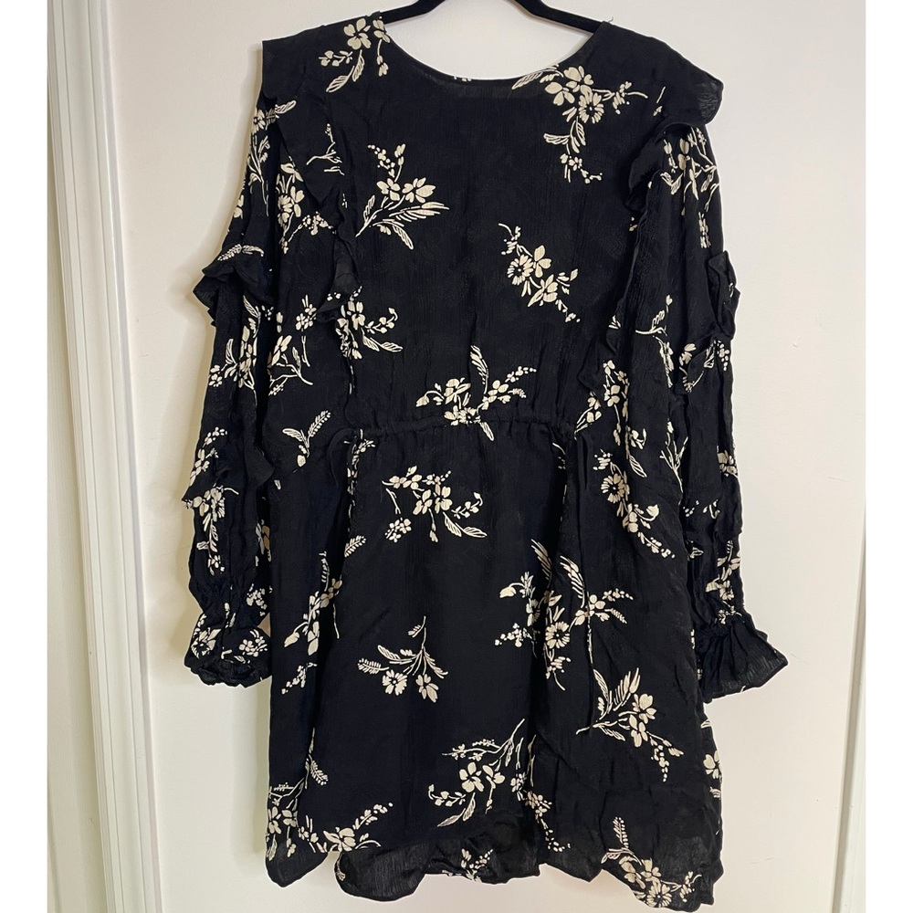 Sezane Black and Cream Floral Dress